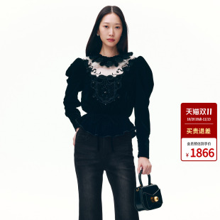 lefame拉飞姆2026秋冬新款复古宫廷风丝绒泡泡袖套头上衣女外套
