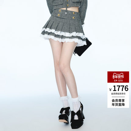 lefame拉飞姆25秋季洛可可人字纹A字短裙蛋糕裙百褶半裙女高级