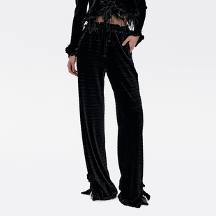 休闲裤 微阔腿长裤 压褶修身 lefame拉飞姆冬季