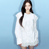 lefame拉飞姆春季 高级气质百搭蝴蝶结钉珠花边上衣 新款