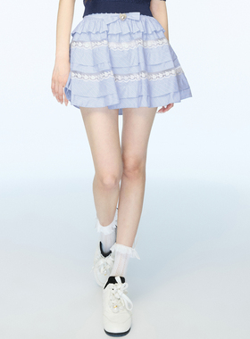 lefame拉飞姆春季新款高级镂空花边洛可可拼接量感半裙短裙