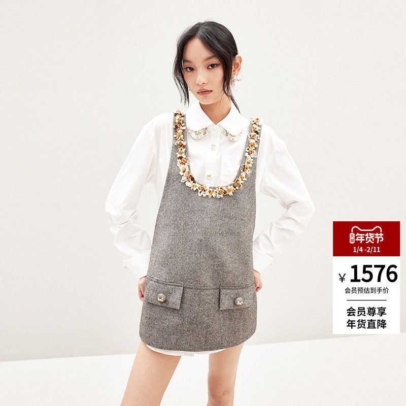 lefame拉飞姆2026春季双层领装饰性钉珠排扣修身衬衫上衣女,女装/女士精品,衬衫,淘宝优惠券,粉丝福利购,淘宝优惠卷