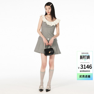 荷叶领千鸟格连衣裙收腰压褶短裙女 时尚 lefame拉飞姆2026夏季 新款