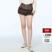 裙裤 lefame拉飞姆2025秋季 女 泡泡纱荷叶边装 饰A型短裤 新款 时尚