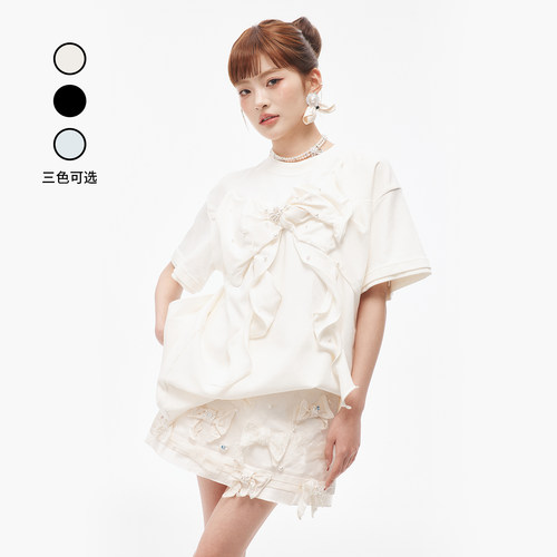 时尚蝴蝶结钉珠上衣女