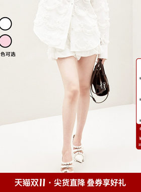 【明星同款】lefame拉飞姆春秋精致蕾丝花边白色短裤女