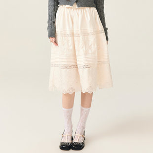 lefame拉飞姆2025年冬季 玫瑰花腰头洛可可绣花缎面长半裙 新款