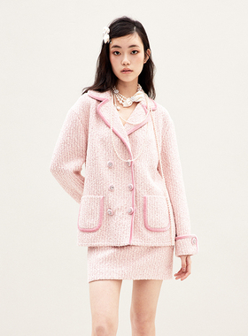 lefame拉飞姆2026春季复古摩登丝绒包边针织外套上衣