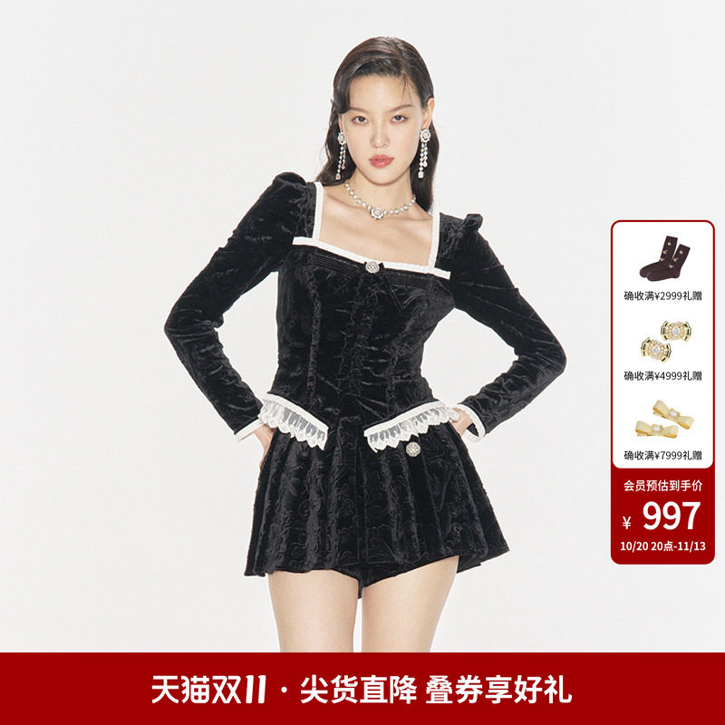 【明星同款】lefame拉飞姆秋款优雅黑色丝绒上衣新款高端女装外套