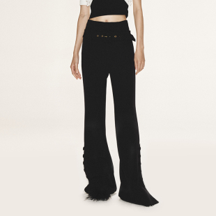 收腰长裤 lefame拉飞姆魅力休闲腰带装 饰纯黑修身