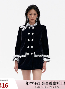lefame拉飞姆宫廷风刺绣花边黑色丝绒羽绒服外套高级感女