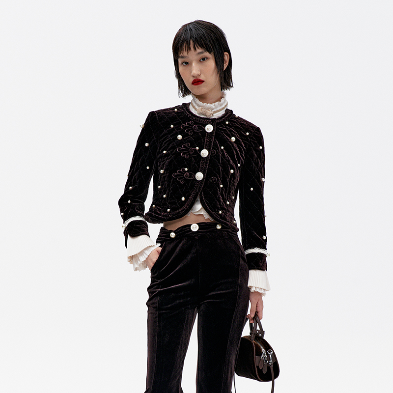 LEFAME小香风丝绒夹棉外套