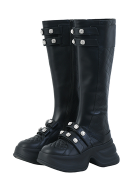 lefame拉飞姆华丽黑色高筒靴子女鞋女鞋秋冬长靴