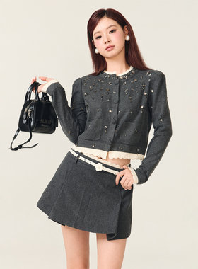 【明星同款】lefame拉飞姆学院风格雷系灰色毛针织开衫外套上衣女