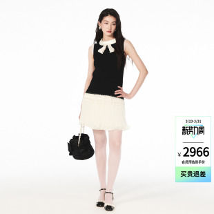 撞色绣花拼接下摆针织背心连衣裙女 时尚 lefame拉飞姆2026夏季 新款