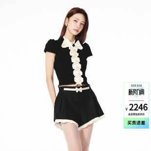 绣花蝴蝶结针织短袖 新款 lefame拉飞姆26夏季 女 Angelababy同款