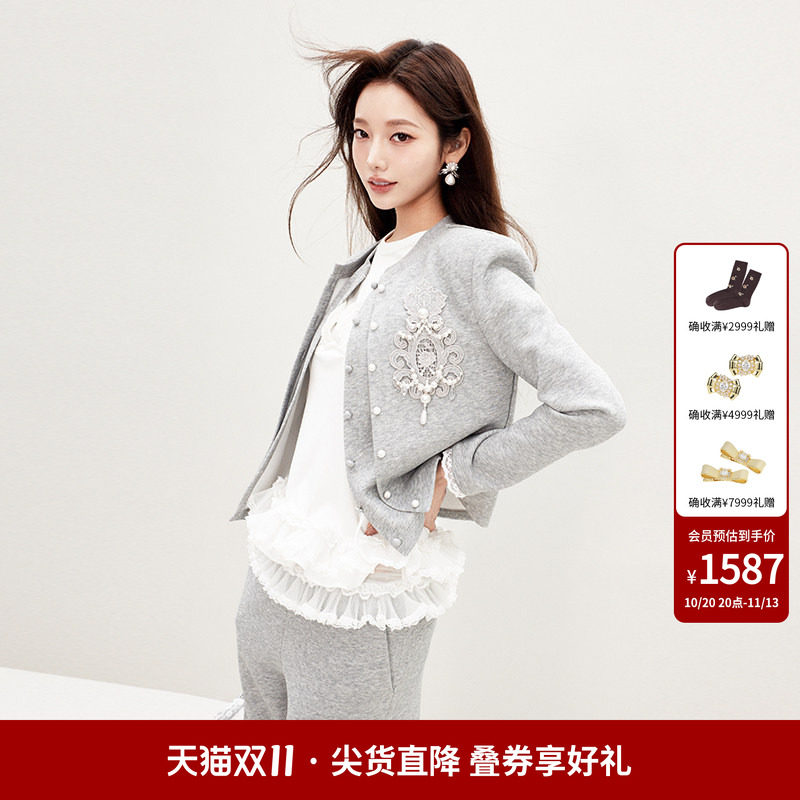 lefame拉飞姆早秋长袖针织开衫假两件修身卫衣外套女装上衣针织
