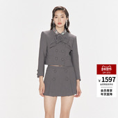 lefame拉飞姆秋季 格雷系华丽玫瑰花装 饰西服短外套