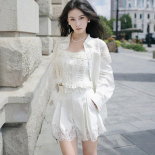 女休闲裤 lefame拉飞姆夏季 蕾丝绣花短裤 时尚 宽松百搭气质显瘦 新款