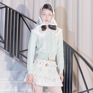 lefame拉飞姆大翻领珠饰领长袖 小上衣 针织开衫