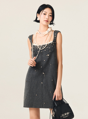 lefame拉飞姆冬季格雷系灰色毛织连衣裙微A连衣裙