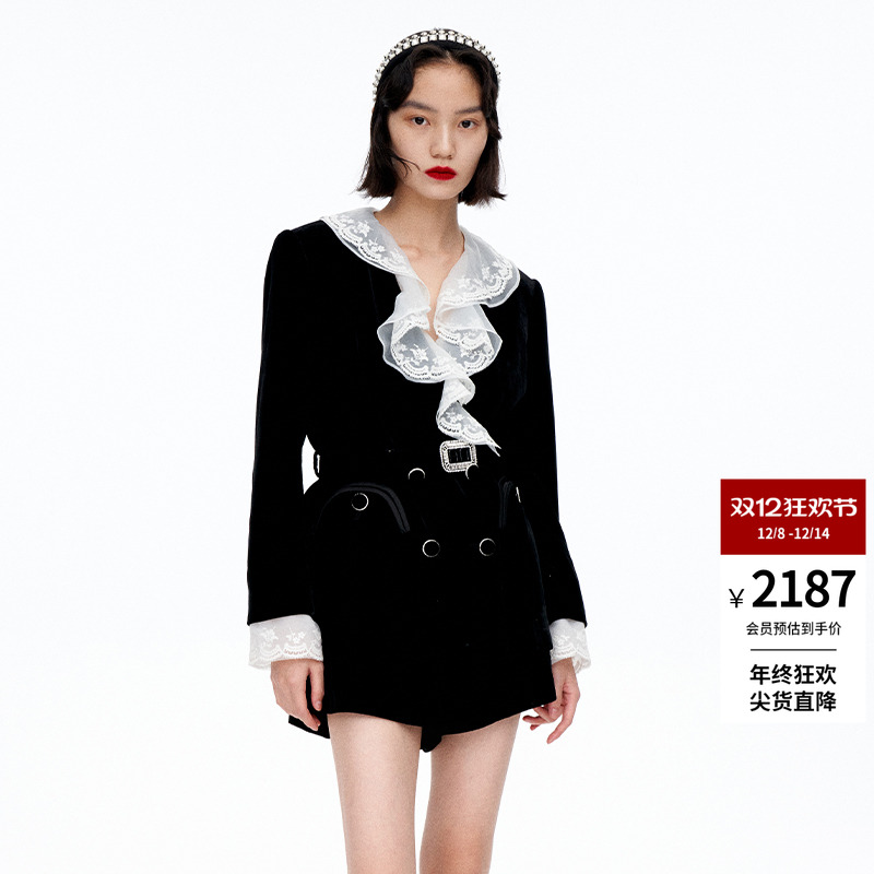 LEFAME丝绒中长西装外套