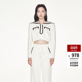 lefame拉飞姆休闲学院领短款 珍珠扣彩钻金链卫衣