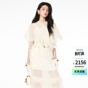 新款 lefame拉飞姆26夏季 欧根纱绣花珠饰小上衣 Angelababy同款