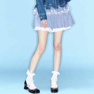 韩系休闲格子抽褶蝴蝶结假两件裙裤 lefame拉飞姆2025秋冬新款 时尚