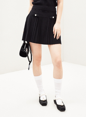 lefame拉飞姆2026春季黑色压稻针织半裙小A裙半身裙