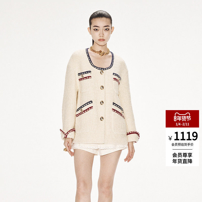 lefame拉飞姆法式U领学院风羊毛粗花呢外套,女装/女士精品,毛呢外套,淘宝优惠券,粉丝福利购,淘宝优惠卷