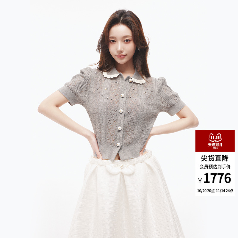 lefame拉飞姆2025年夏季新款超薄针织千金miu系短袖T恤气质女上衣