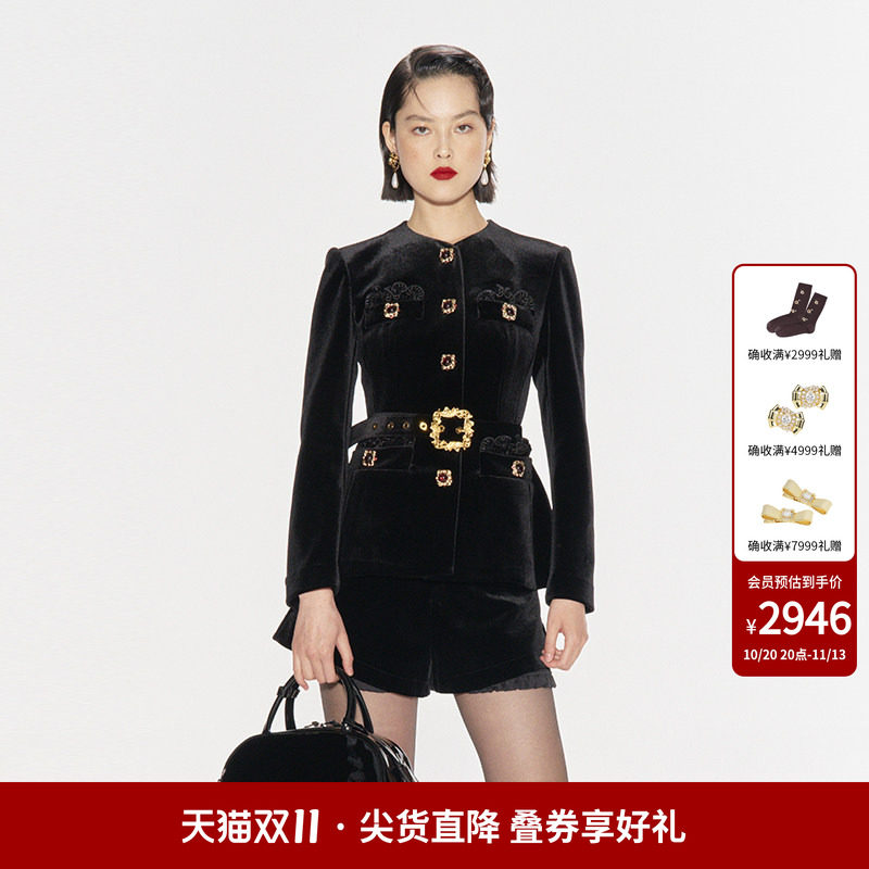 【迪丽热巴、徐璐同款】lefame拉飞姆丝绒西装收腰外套女装上衣