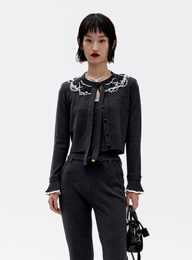 lefame拉飞姆26春款宫廷风格雷系千金系带针织衫外套上衣女