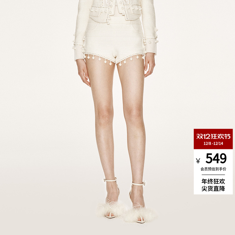 LEFAME短款粗花呢丝绒拼接短裤