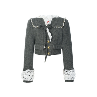 【Angelababy同款】lefame拉飞姆小香风洛可可毛呢短外套上衣