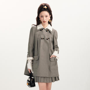 大衣外套 复古撞色拼接千鸟格斗篷式 lefame拉飞姆2026早春新品 时尚