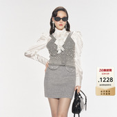 lefame拉飞姆秋季 饰可拆卸领毛织拼缎面上衣 珍珠装