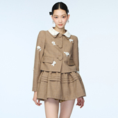 lefame拉飞姆春季 高级复古风韩系娃娃领钉珠外套上衣女 新款