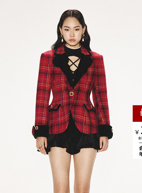 lefame拉飞姆复古港风格纹收腰版型西装外套女冬气质显瘦上衣高级