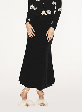 lefame拉飞姆复古优雅立体玫瑰花丝绒鱼尾长半裙