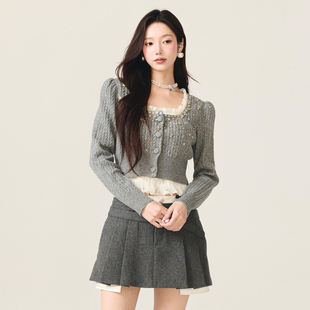 上衣 高知miu系拼接假两件针织开衫 lefame拉飞姆2025冬季 新款