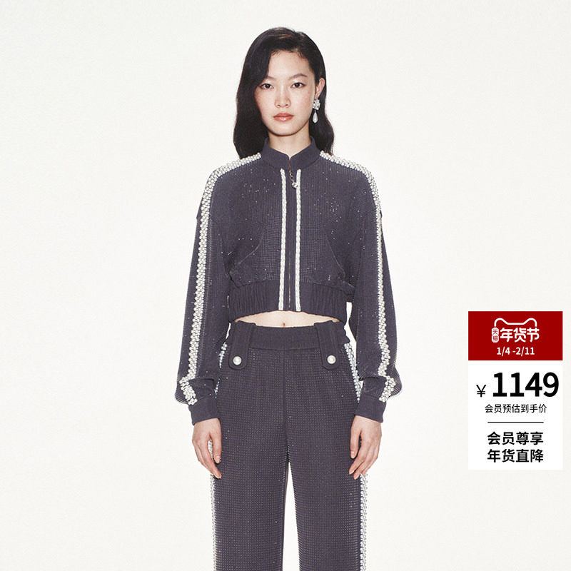 lefame拉飞姆闪钻珍珠装饰运动风短上衣外套女装,女装/女士精品,短外套,淘宝优惠券,粉丝福利购,淘宝优惠卷