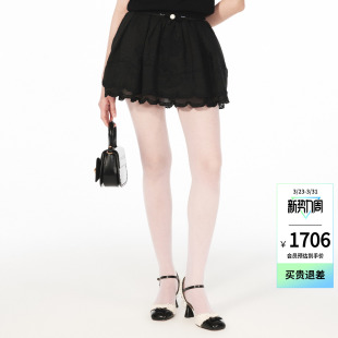 新款 lefame拉飞姆26夏季 欧根纱盘绳绣花短裙女 Angelababy同款