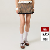 lefame拉飞姆2025冬季 女百搭休闲裤 新款 绵羊毛直筒复古格纹裙裤