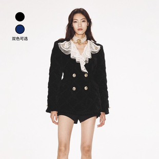 lefame拉飞姆法式 浪漫雪尼尔黑色拼接撞色棉服羽绒服外套女