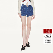 热裤 lefame拉飞姆2025秋季 蝴蝶结港风金属钻口袋牛仔休闲女士短裤