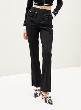 lefame拉飞姆百搭修身黑色微喇休闲裤西装裤女士裤子修身显瘦长裤