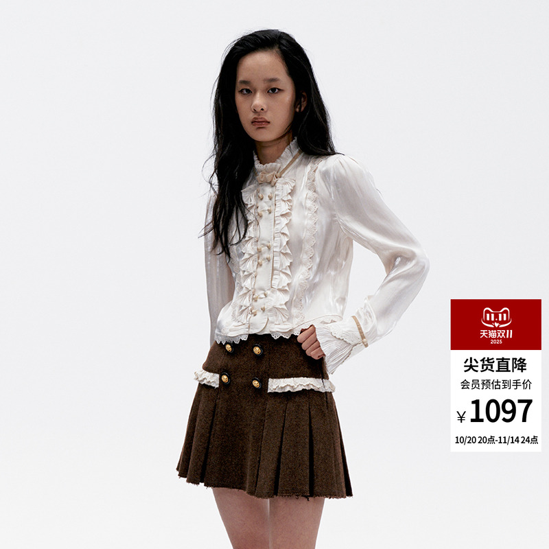 拉飞姆CHATS褶皱花边领衬衫