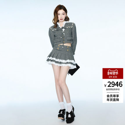 【明星同款】lefame拉飞姆2025秋季小香风洛可可毛呢短外套上衣